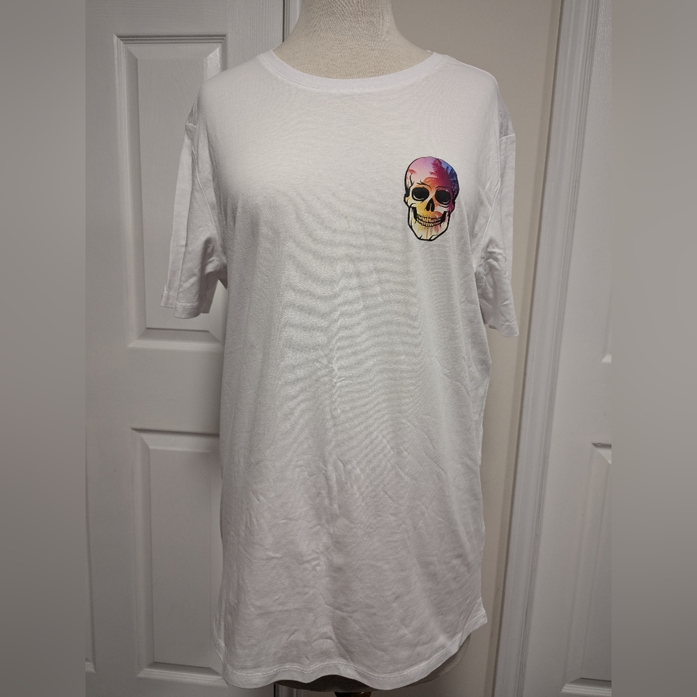 White Short Sleeve Tee with Skull Design